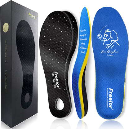 Freeior stylish carbon fiber performance insoles for sports. Carbon fiber shoe inserts designed for running, basketball, and maximum energy return