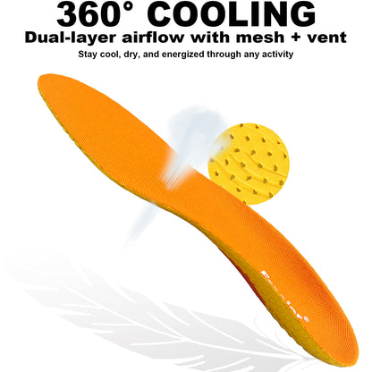 Top surface highlighting Perforated Air-Vent Foam and BK Mesh on Freeior insoles. This system wicks moisture 3 times faster than standard insoles to help you stay cool under pressure.